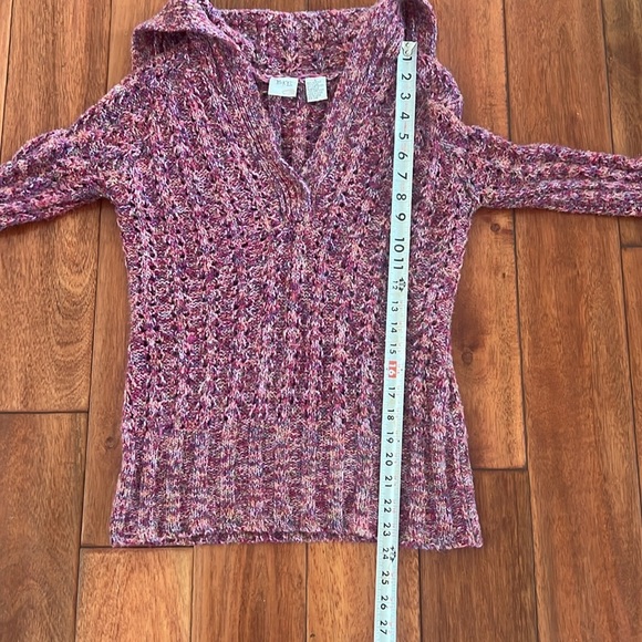 BKE Cable Knit Sweater V-Neck with large collar Size Large - Picture 4 of 6